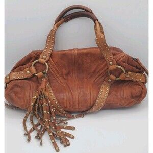 Botkier Bombay Satchel Bag Womens Large Brown Leather Studded Tassel Purse Boho